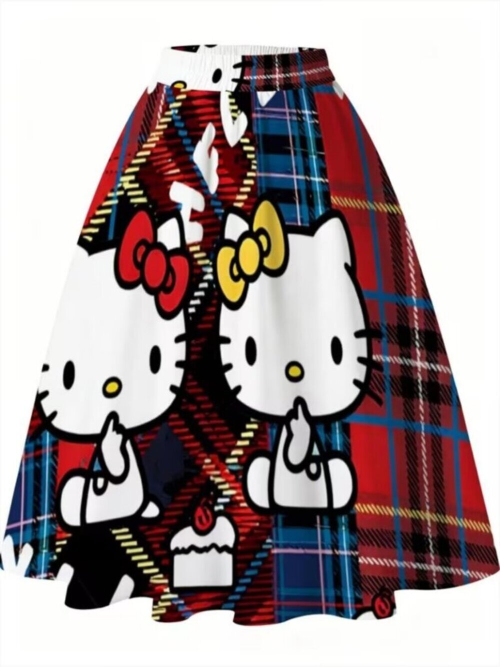 Hello Kitty Multi-Color Plaid Skirt Set with White Top